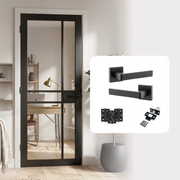 Fully Finished Black Laminate Naples Clear Glazed Internal Door with Handle Pack