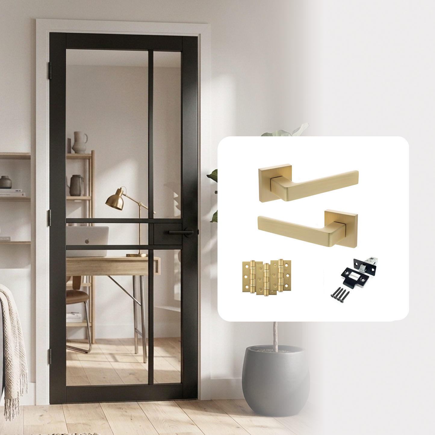 Fully Finished Black Laminate Naples Clear Glazed Internal Door with Handle Pack