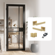 Fully Finished Black Laminate Naples Clear Glazed Internal Door with Handle Pack