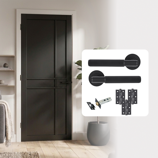 Fully Finished Black Laminate Naples Internal Door with Handle Pack