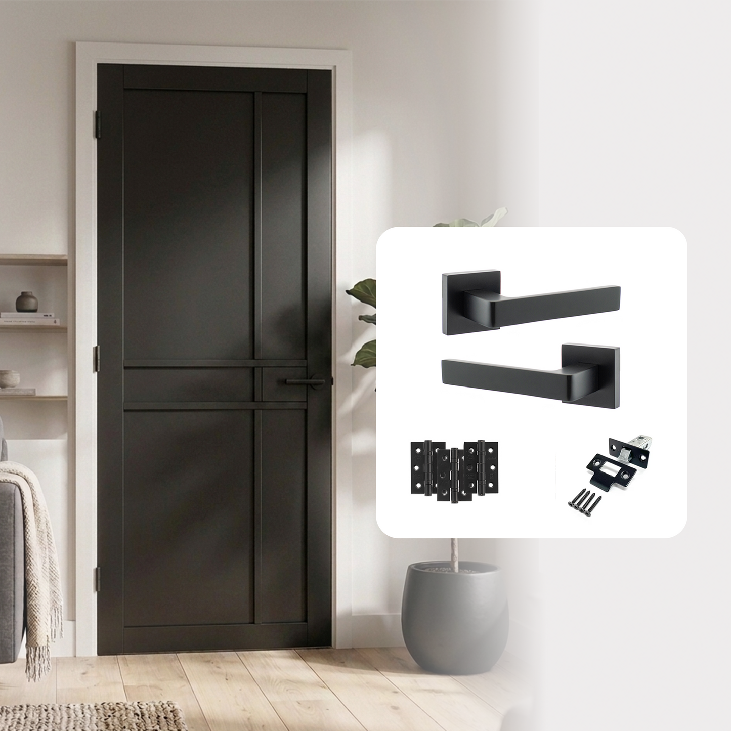 Fully Finished Black Laminate Naples Internal Door with Handle Pack