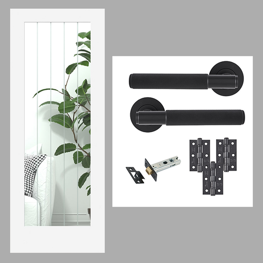 Fully Finished White Newark Cottage Pattern 10 Glazed Internal Door with Handle Pack Bundle