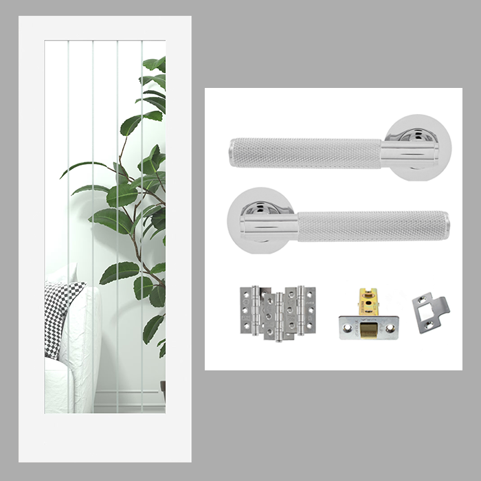 Fully Finished White Newark Cottage Pattern 10 Glazed Internal Door with Handle Pack Bundle