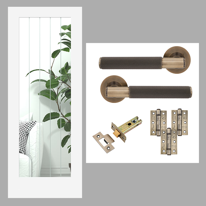 Fully Finished White Newark Cottage Pattern 10 Glazed Internal Door with Handle Pack Bundle