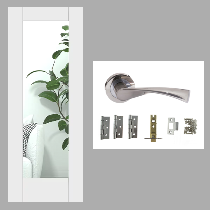 White Primed Pattern 10 Glazed FD30 Fire Rated Internal Door with Handle Pack