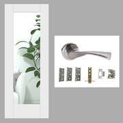 White Primed Pattern 10 Glazed FD30 Fire Rated Internal Door with Handle Pack