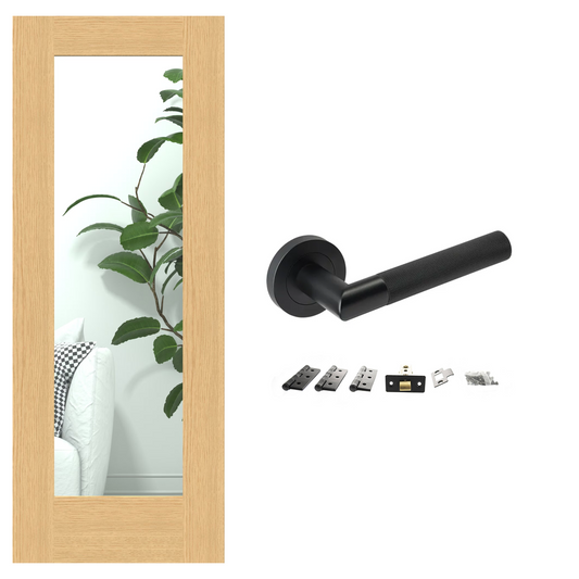 Unfinished Oak Pattern 10 Glazed FD30 Fire Rated Internal Door with Handle Pack