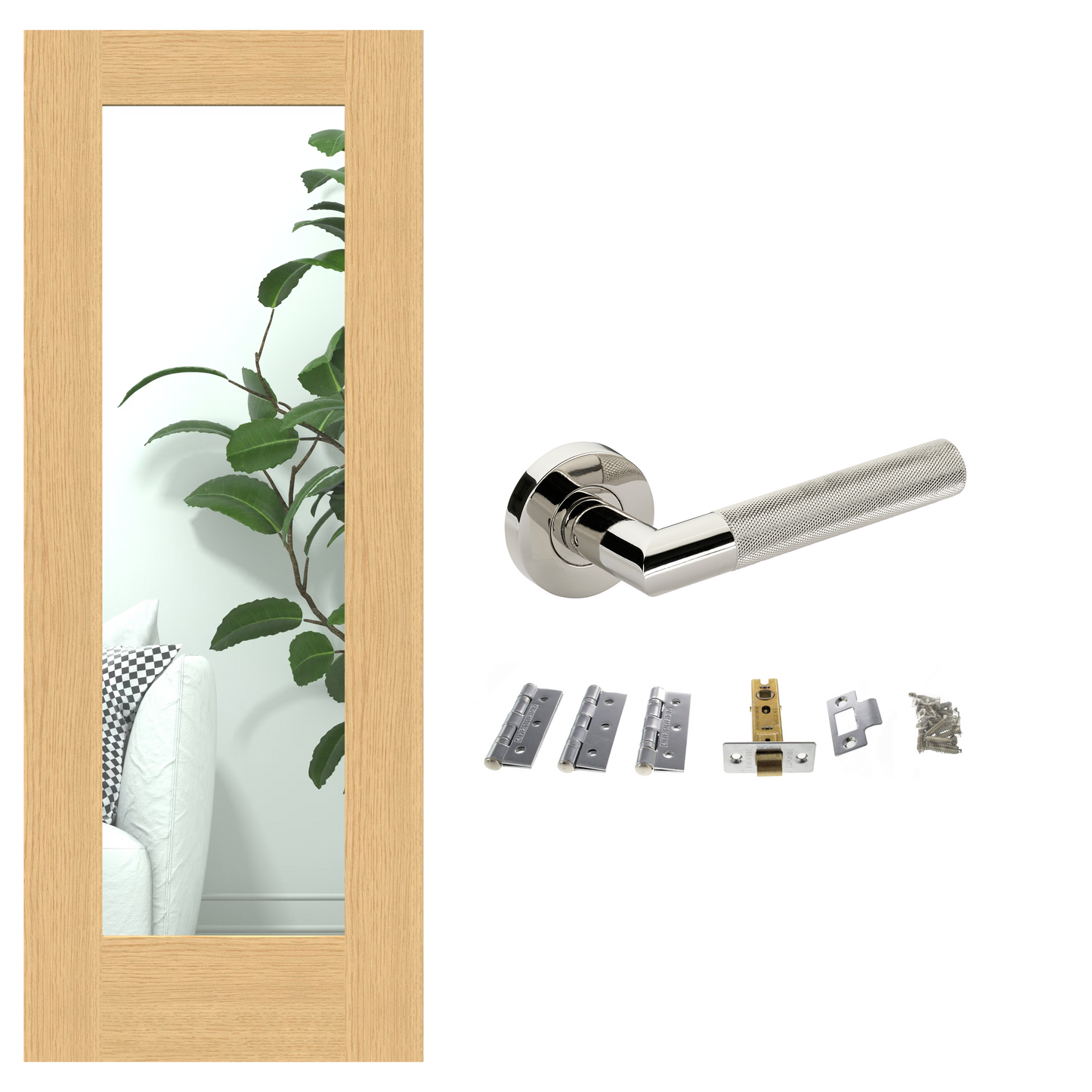 Unfinished Oak Pattern 10 Glazed FD30 Fire Rated Internal Door with Handle Pack