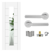 Fully Finished 7 Panel White Clear Glazed Internal Door & Handle Pack Bundle