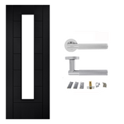 Linear 7P Clear Glazed Laminate Black Finished Internal Door & Handle Pack Bundle