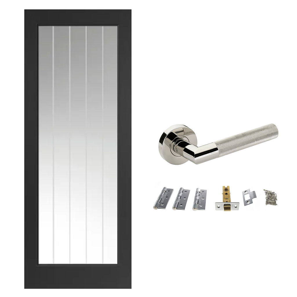 Black Cottage Glazed Internal Door and Handle Pack Bundle