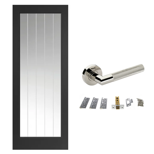 Black Cottage Glazed Internal Door and Handle Pack Bundle