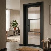 Fully Finished Black Laminate Florence Reeded Glazed Internal Door