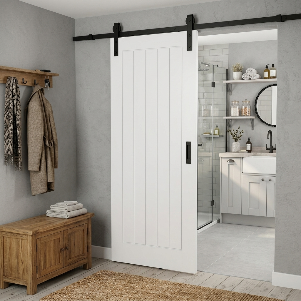 White Primed Tuscany Cottage Style Door with Sliding Rail Kit