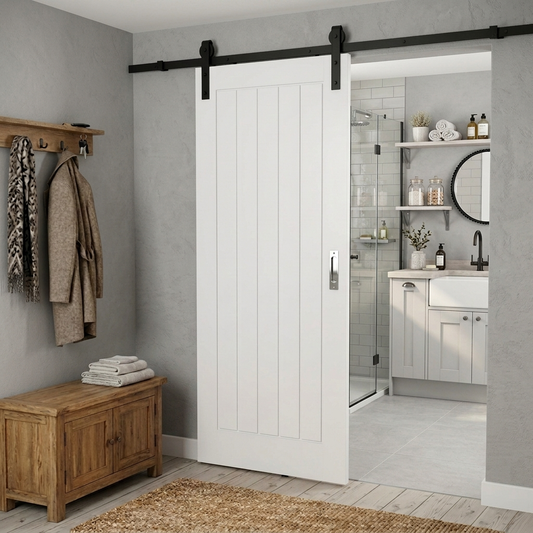 White Primed Tuscany Cottage Style Door with Sliding Rail Kit