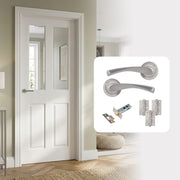 White Primed Moulded Hollow Core Smooth Ashford 2L Clear Glazed Internal Door with Handle Pack