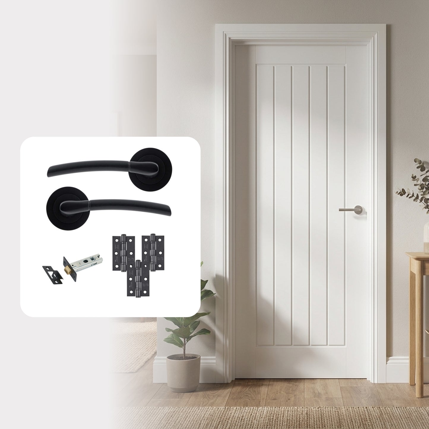 Suffolk White Cottage FD30 Fire Rated Smooth Moulded Internal Door with Handle Pack