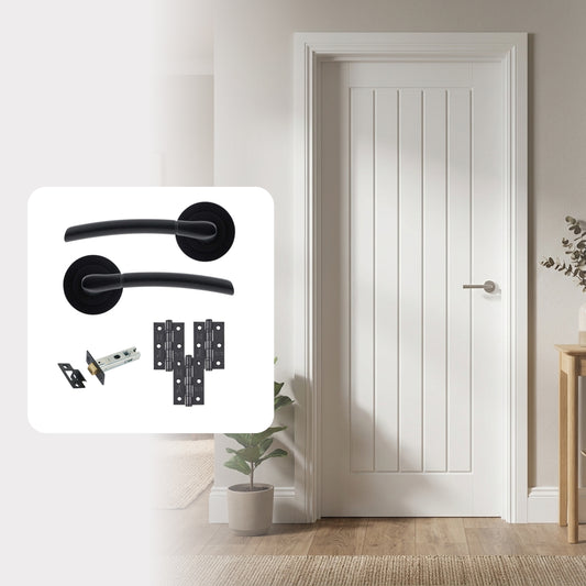 Suffolk White Cottage FD30 Fire Rated Smooth Moulded Internal Door with Handle Pack
