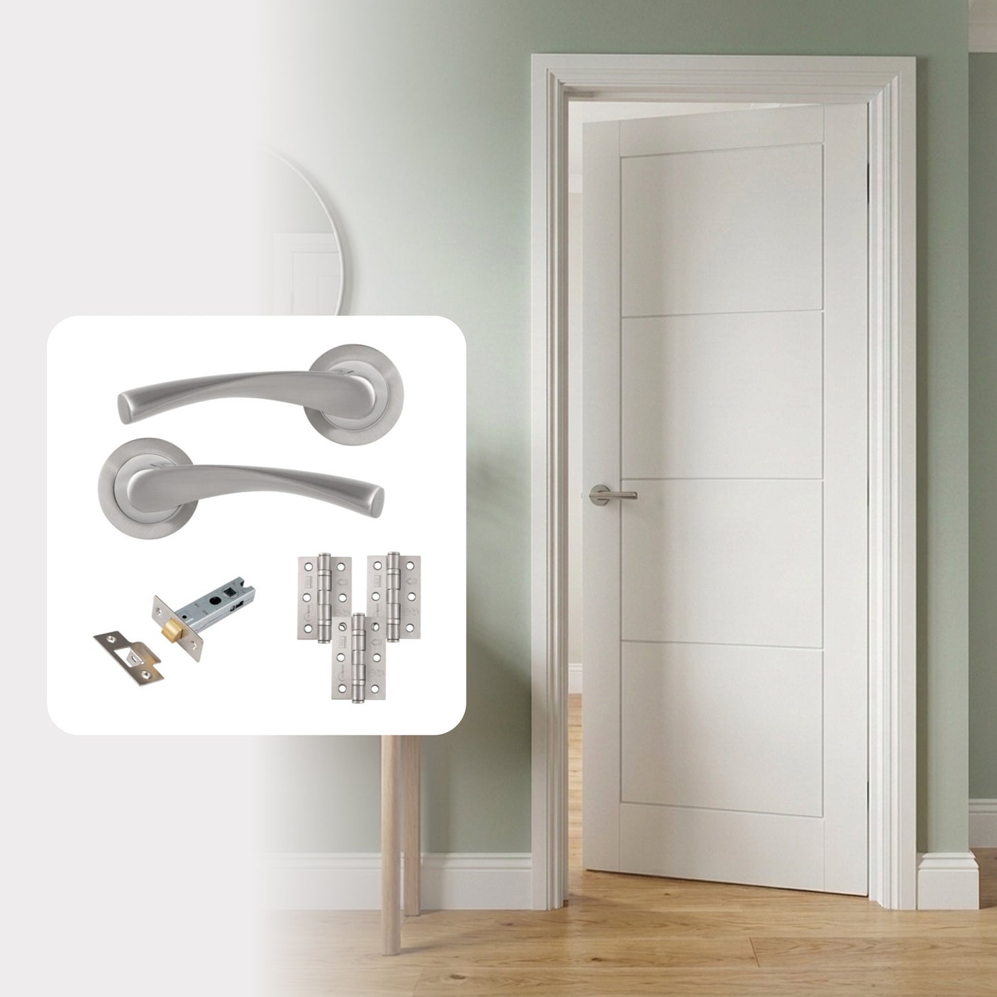 White Primed Smooth 4P Ladder FD30 Fire Rated Internal Door with Handle Pack