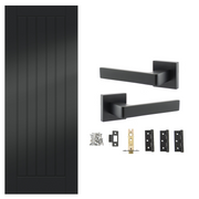 Smooth Black Fully Finished FD30 Fire Rated Suffolk Cottage Internal Door with Handle Pack