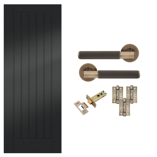 Smooth Black Fully Finished FD30 Fire Rated Suffolk Cottage Internal Door with Handle Pack