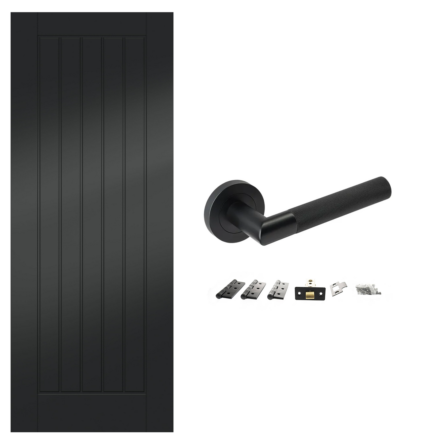 Smooth Black Fully Finished FD30 Fire Rated Suffolk Cottage Internal Door with Handle Pack