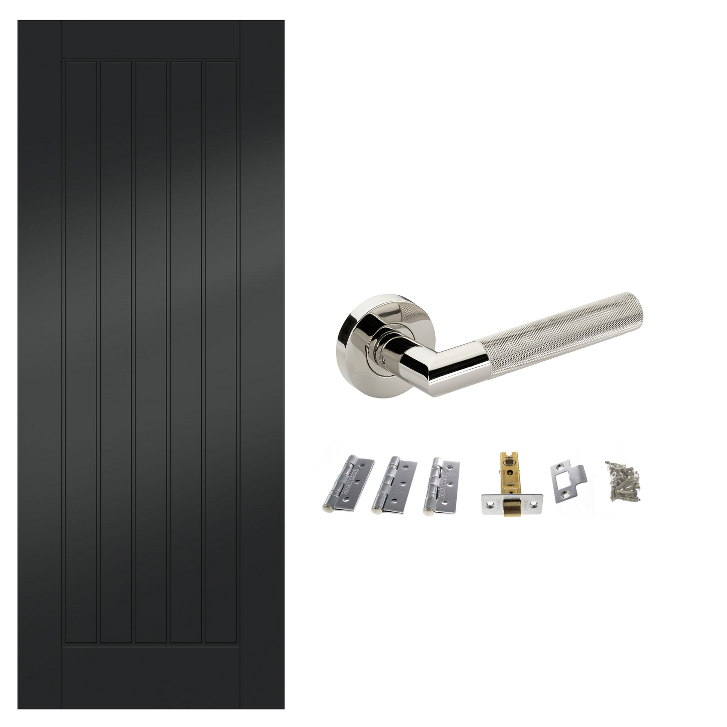Smooth Black Fully Finished FD30 Fire Rated Suffolk Cottage Internal Door with Handle Pack