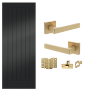 Smooth Black Fully Finished FD30 Fire Rated Suffolk Cottage Internal Door with Handle Pack