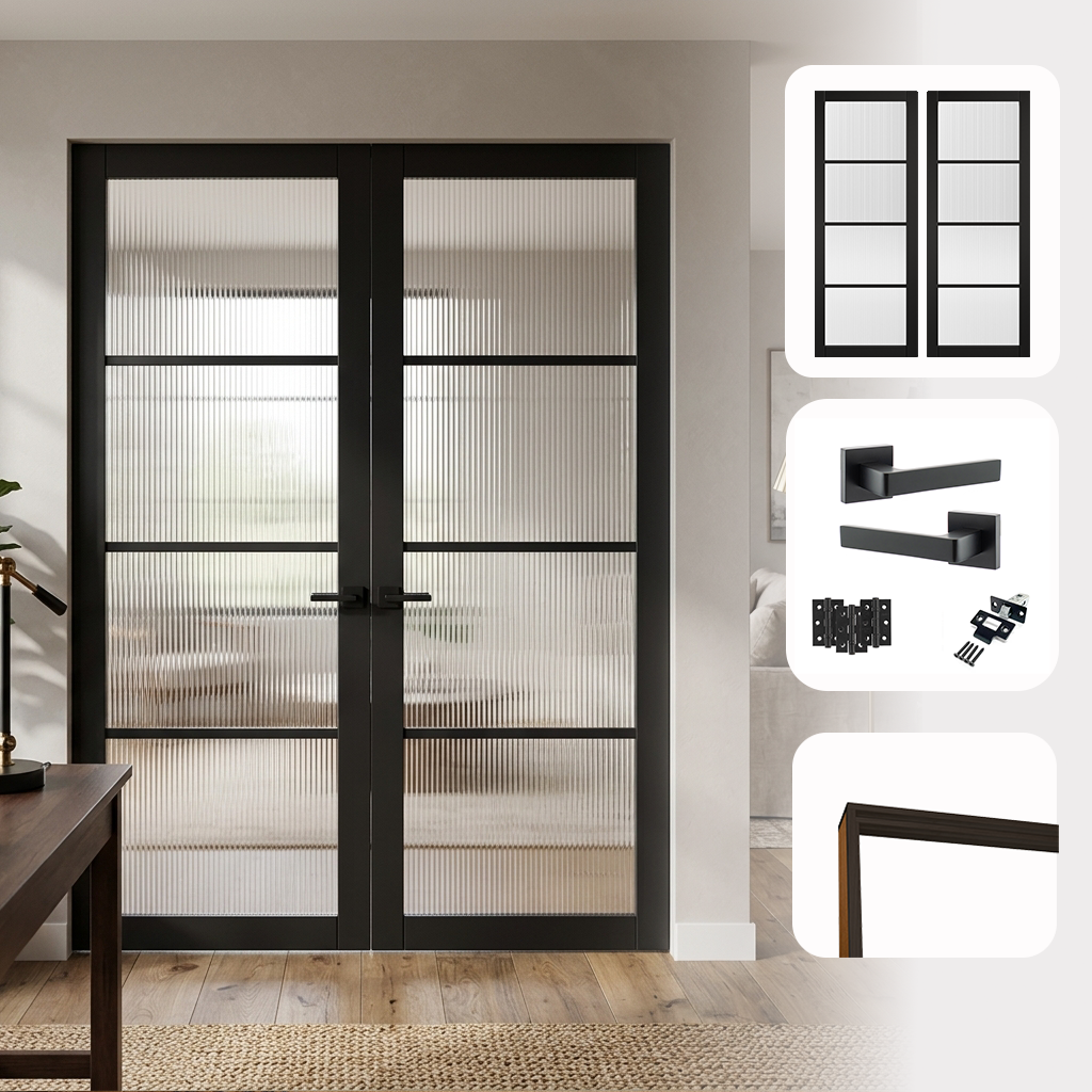 Soho Black Reeded Glazed Internal Pair Door Set