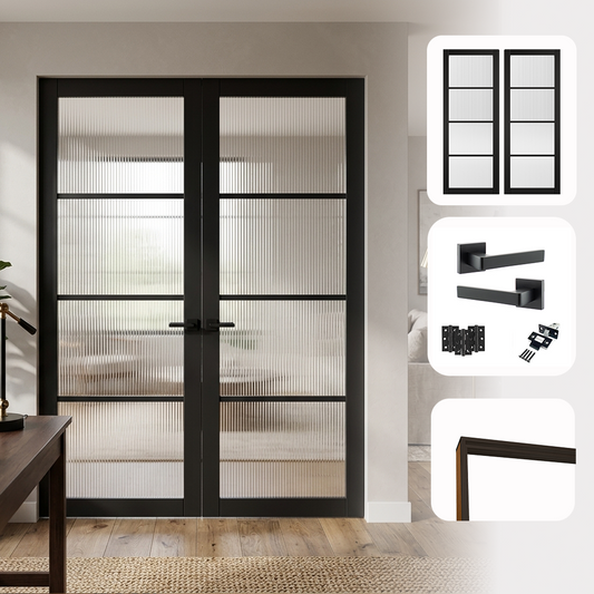 Soho Black Reeded Glazed Internal Pair Door Set