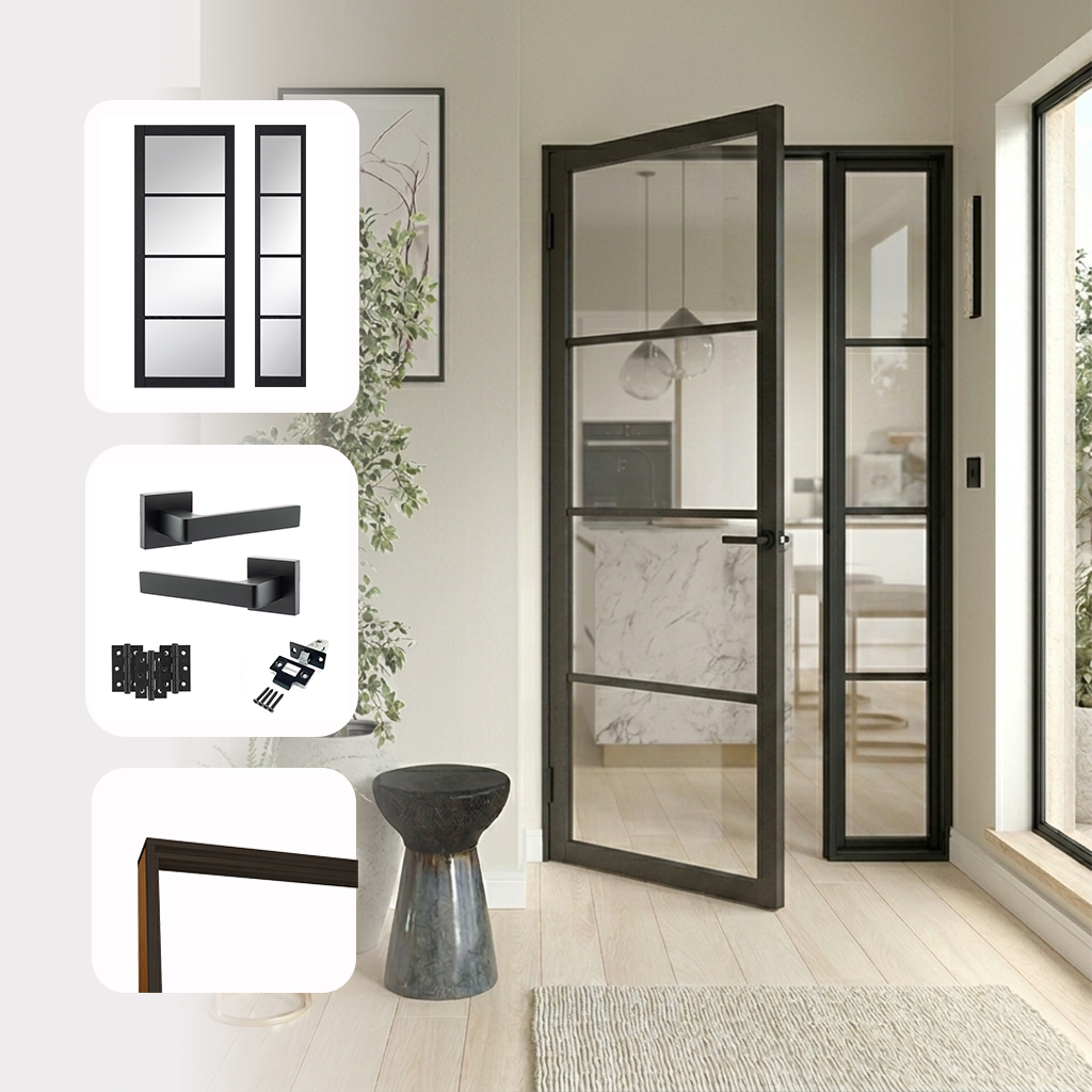 Industrial Style Soho 4L Internal Door Set with Fixed Side Panel