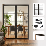 Industrial 4L Black Clear Glazed Internal Pair Door Set
