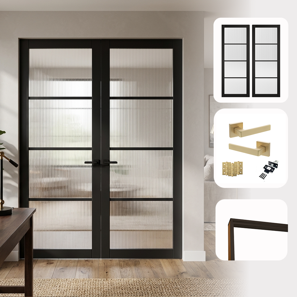 Soho Black Reeded Glazed Internal Pair Door Set