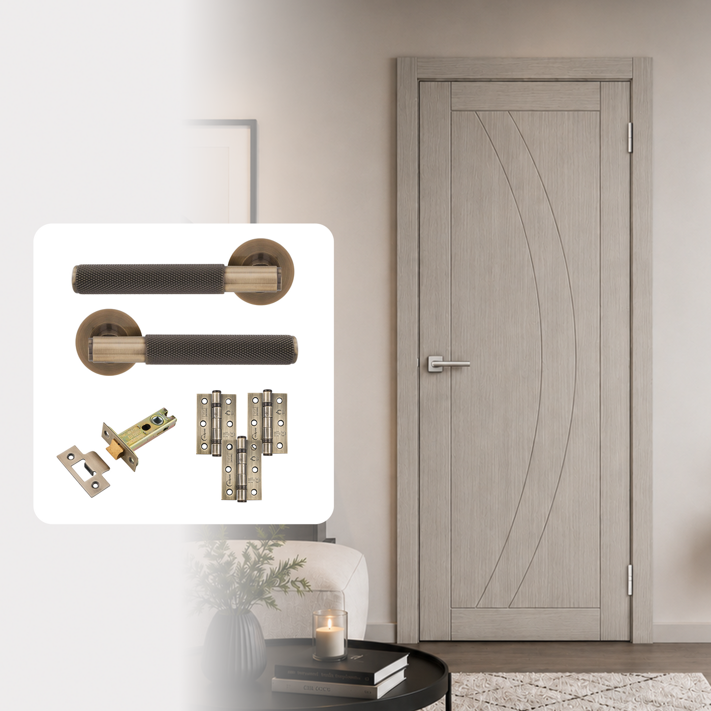 Fully Finished Grey Laminate Sorrento Internal Door with Handle Pack