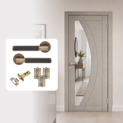 Fully Finished Grey Laminate Sorrento Clear Glazed Internal Door with Handle Pack