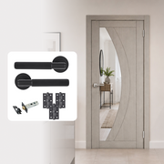 Fully Finished Grey Laminate Sorrento Clear Glazed Internal Door with Handle Pack