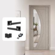 Fully Finished Grey Laminate Sorrento Clear Glazed Internal Door with Handle Pack