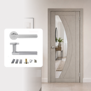 Fully Finished Grey Laminate Sorrento Clear Glazed Internal Door with Handle Pack