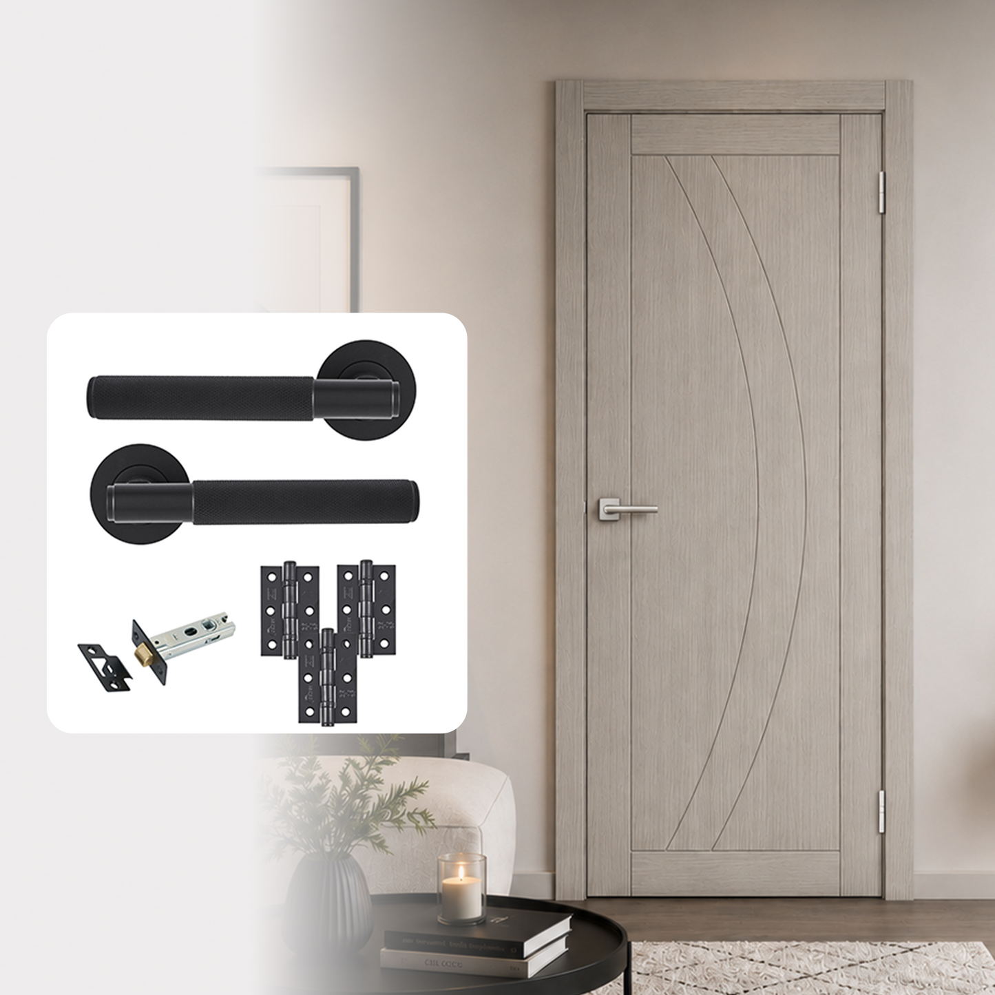 Fully Finished Grey Laminate Sorrento Internal Door with Handle Pack
