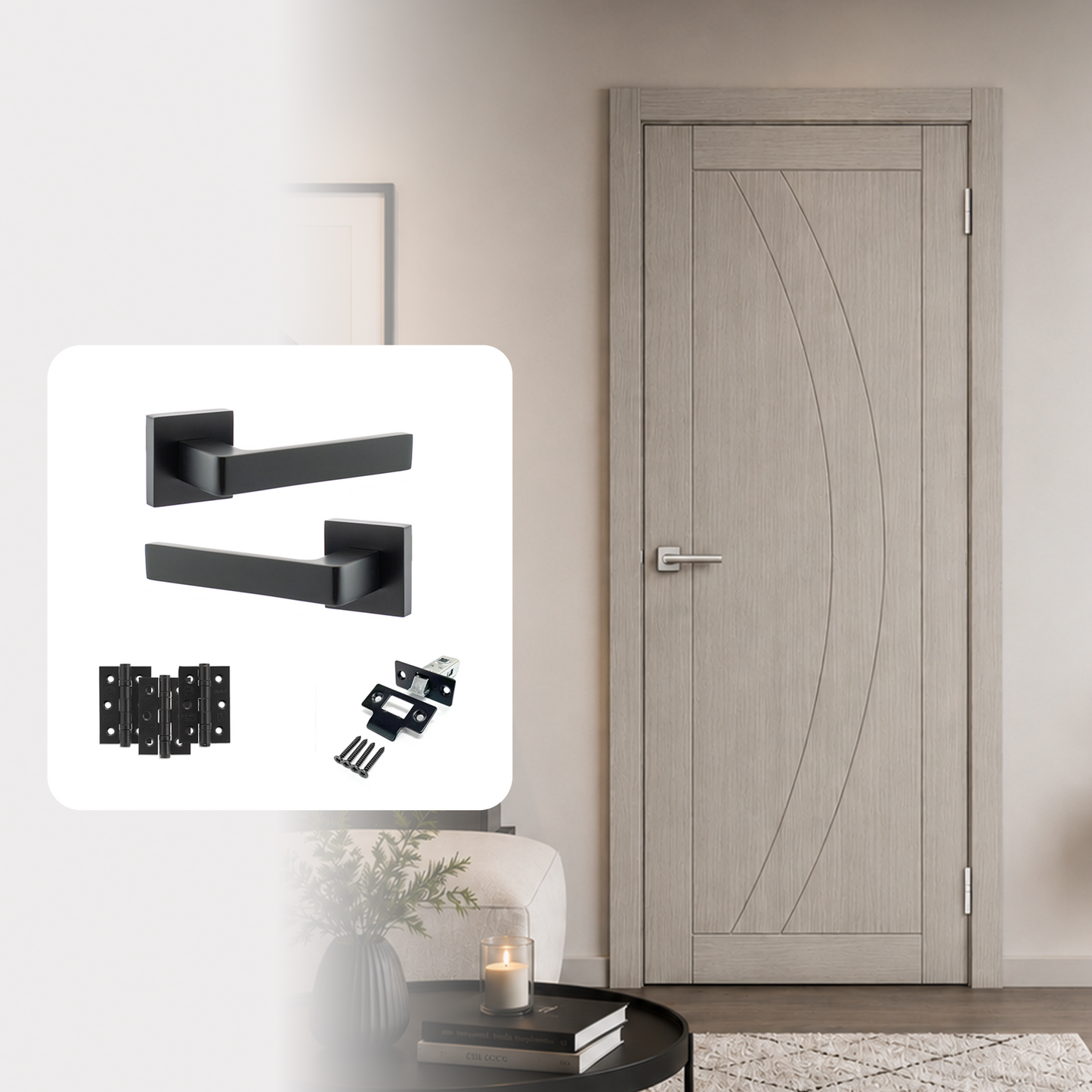 Fully Finished Grey Laminate Sorrento Internal Door with Handle Pack