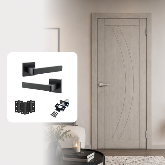 Fully Finished Grey Laminate Sorrento FD30 Fire Rated Internal Door with Handle Pack