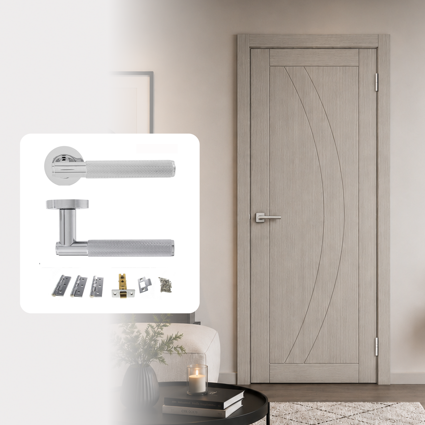 Fully Finished Grey Laminate Sorrento Internal Door with Handle Pack
