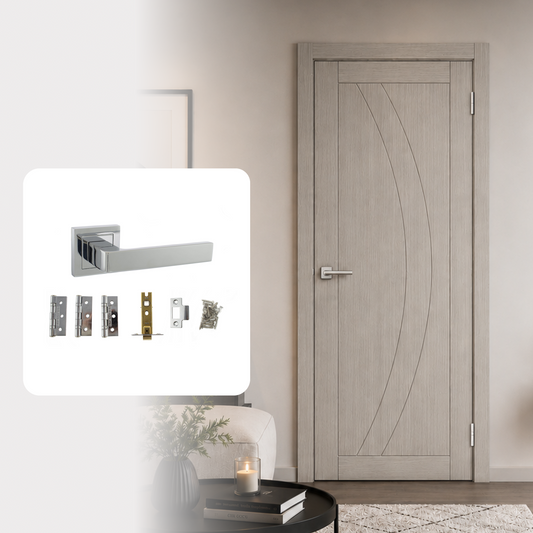 Fully Finished Grey Laminate Sorrento FD30 Fire Rated Internal Door with Handle Pack
