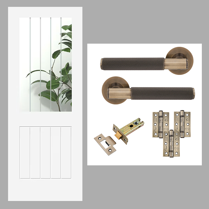 Fully Finished White Cottage Newark Half Light Glazed Internal Door with Handle Pack