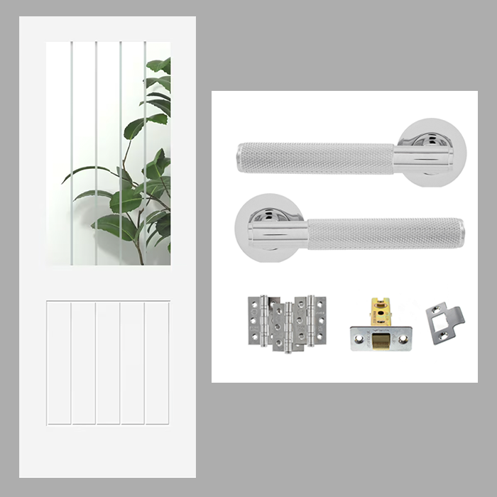 Fully Finished White Cottage Newark Half Light Glazed Internal Door with Handle Pack