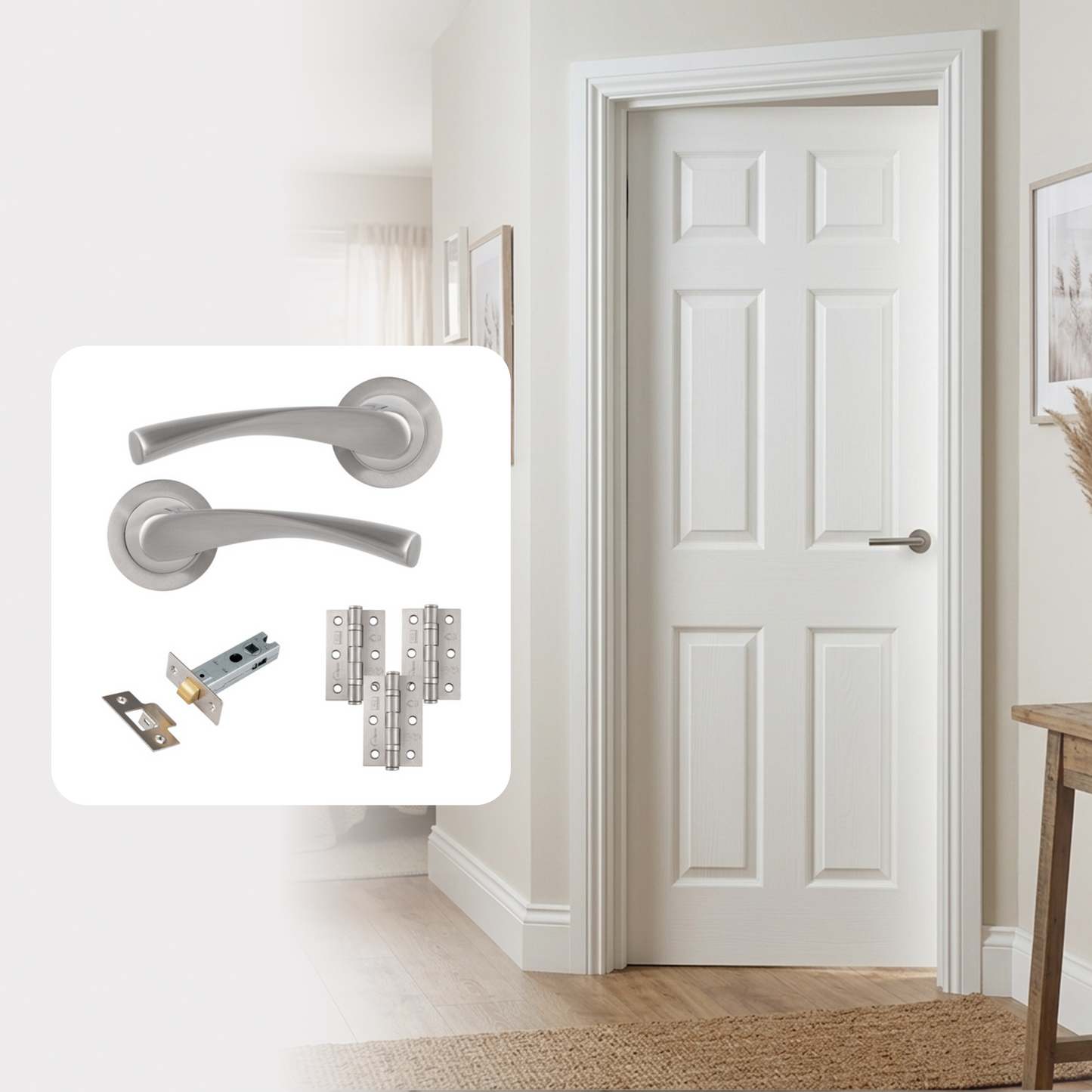 White Primed Textured Regency 6P Hollow Core Internal Door with Handle Pack