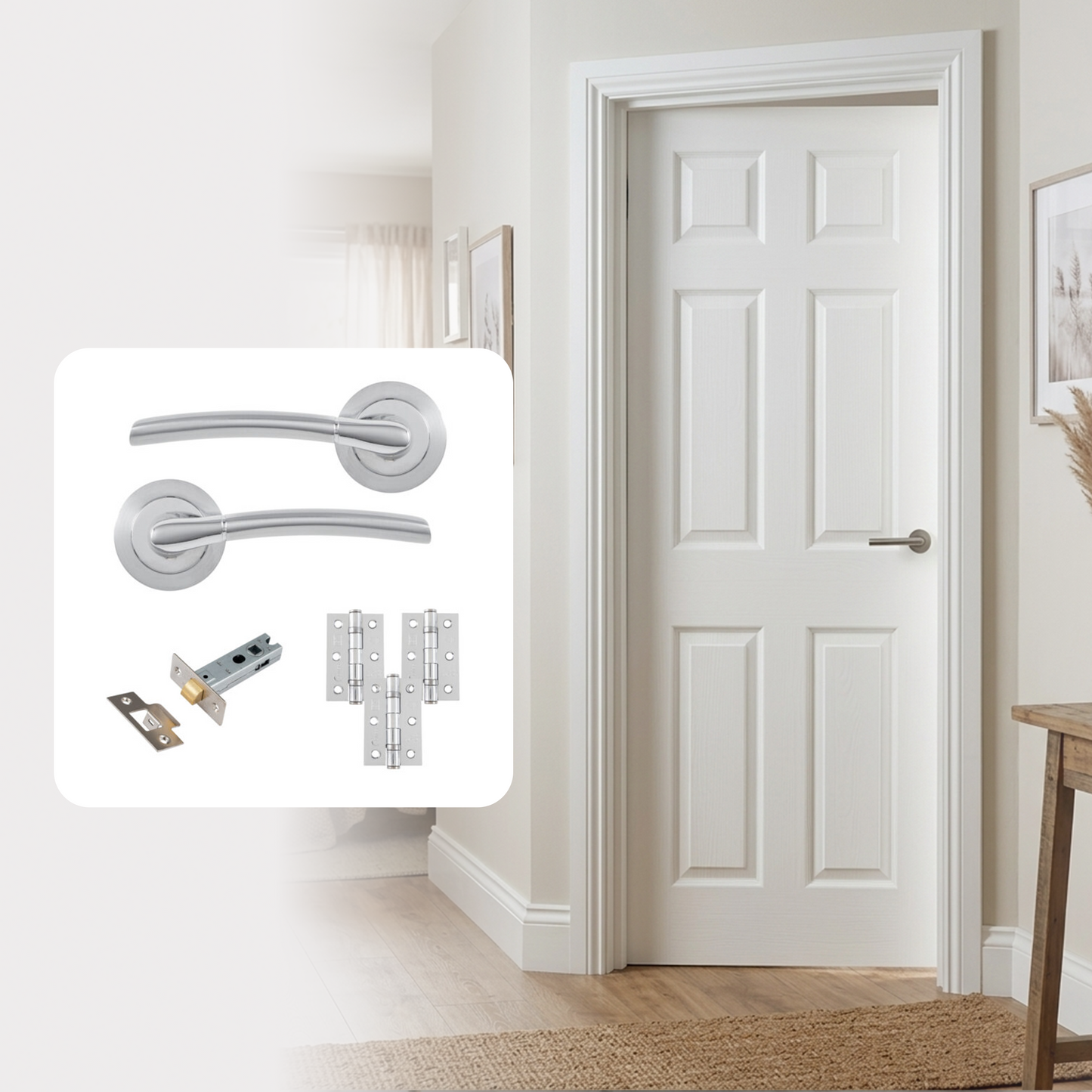 White Primed Textured Regency 6P Hollow Core Internal Door with Handle Pack