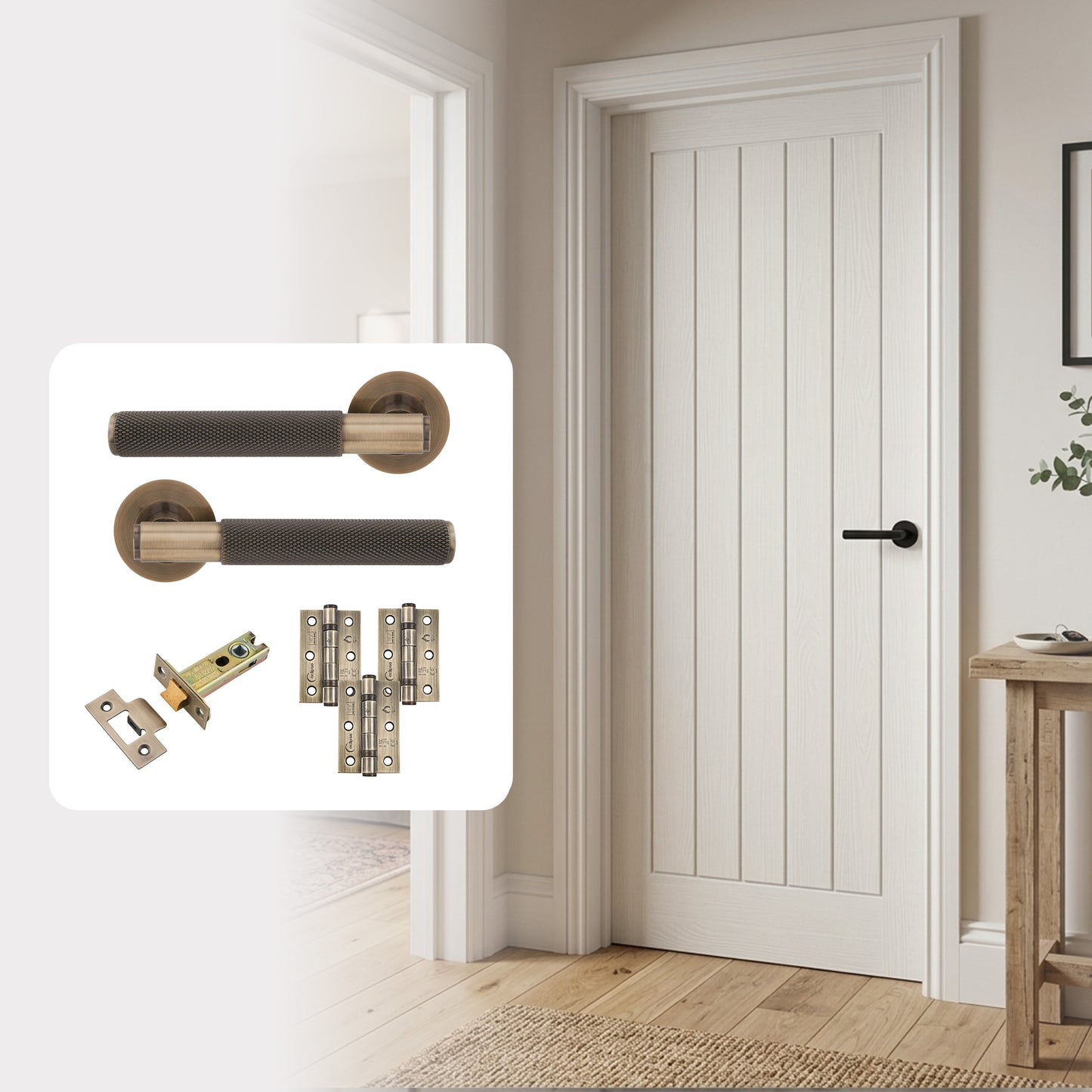 White Primed Textured Mexicano FD30 Fire Rated Internal Door with Handle Pack