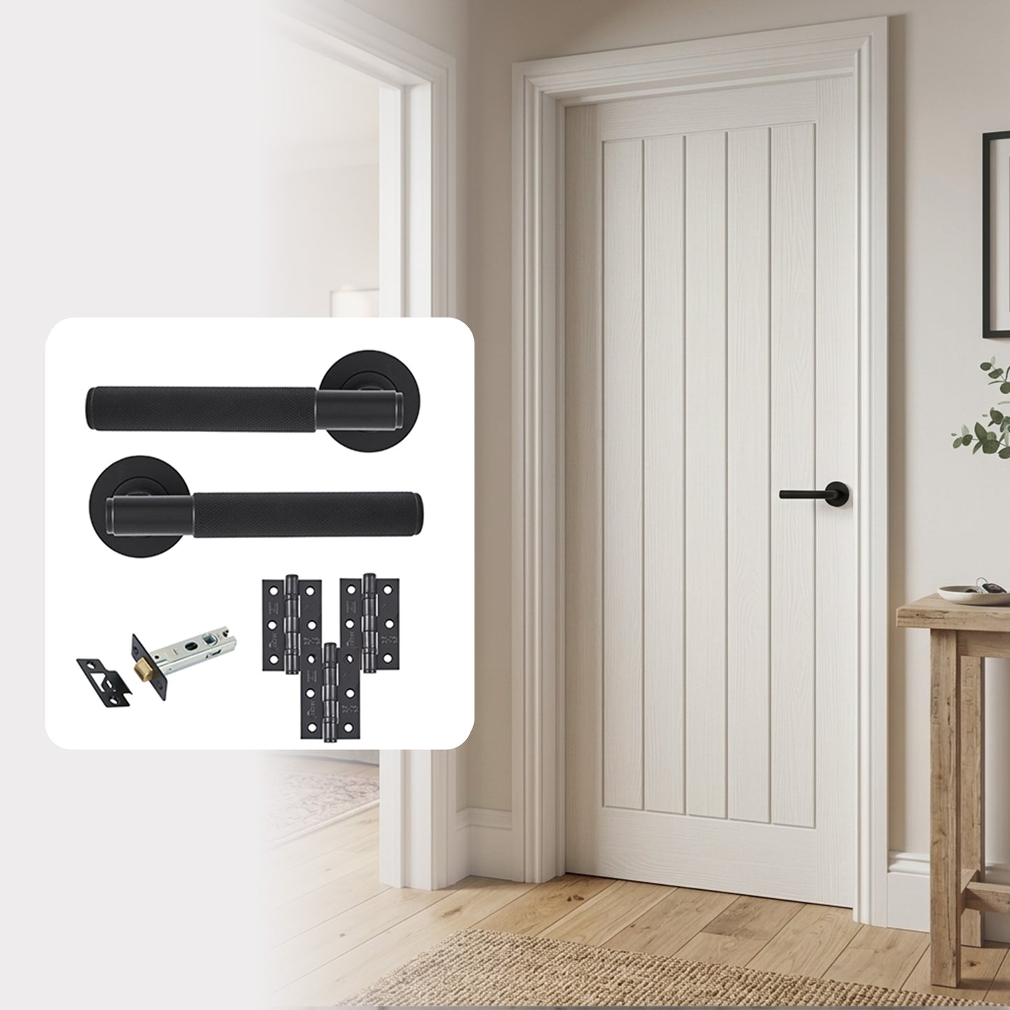 White Primed Textured Mexicano FD30 Fire Rated Internal Door with Handle Pack