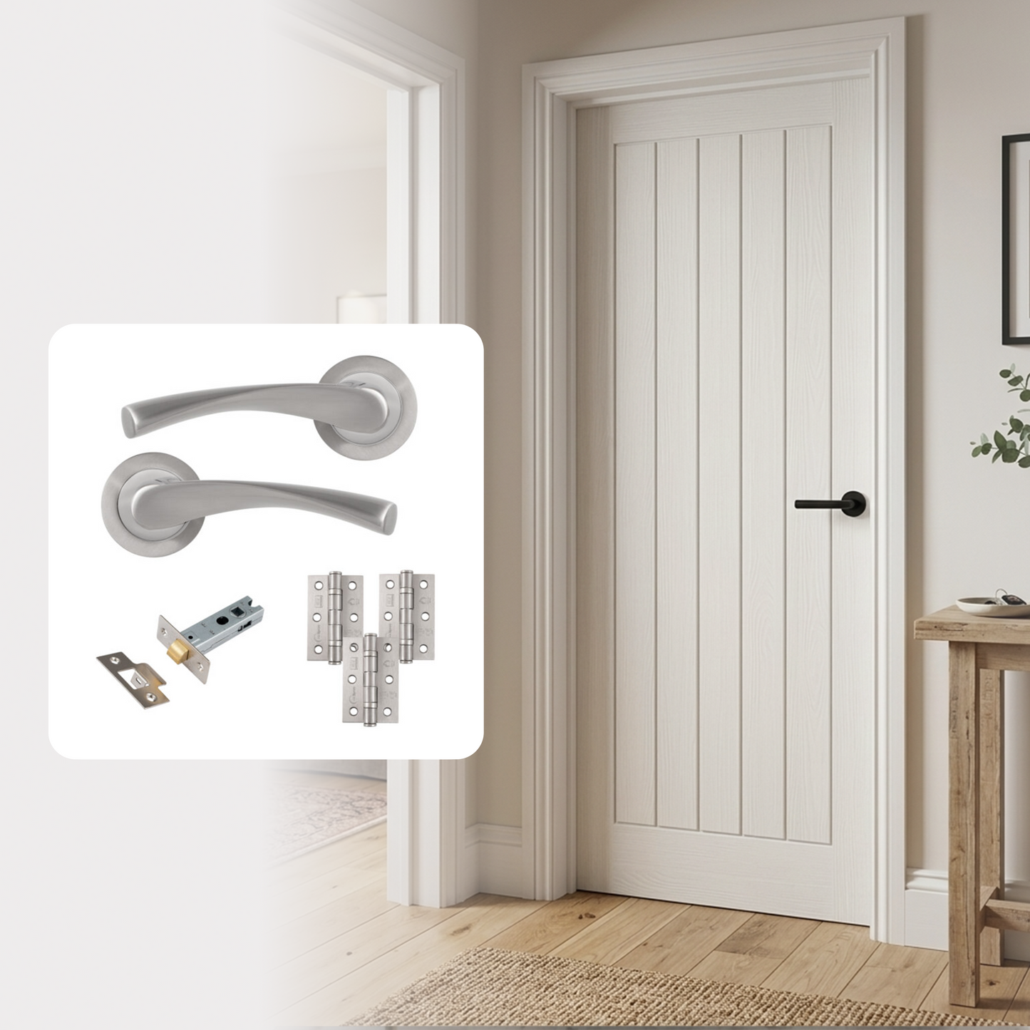White Primed Textured Mexicano FD30 Fire Rated Internal Door with Handle Pack
